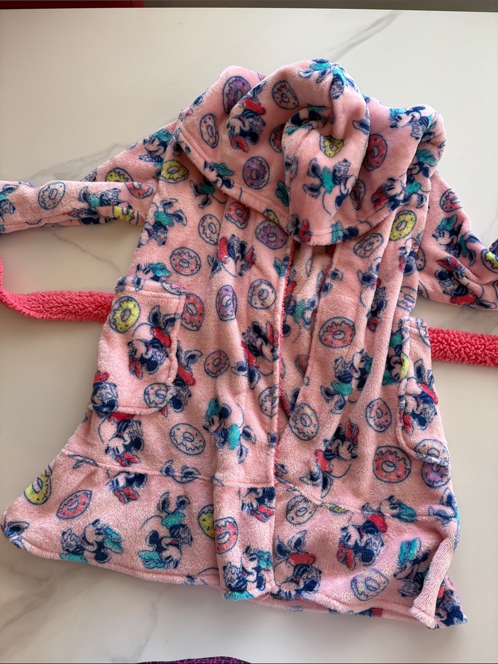 Disney Pink Hooded Kids robe with Donut & Minnie Print